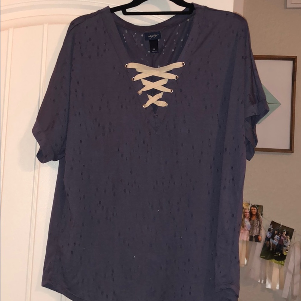 Buckle Lace Up Distressed Shirt